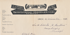 711358 Briefhoofd van een brief van H. Kiers, Begrafenisonderneming, Verzekeringen, Hazelaarstraat 8 te Utrecht gericht ...